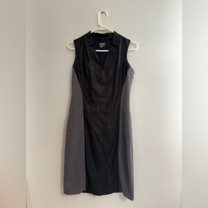 Muse Women’s V-Neck Suede Black and Gray Color Block Midi Dress